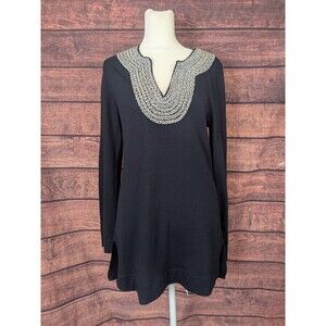Tory Burch Merino Wool Tunic Sweater With Beaded Rope Collar Size Medium